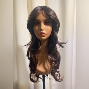 Elegant Chestnut Brown With Copper Highlights Long Layered Wavy Wig